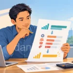 Cara membaca laporan laba rugi melalui ilustrasi alur pendapatan, biaya, dan laba bersih