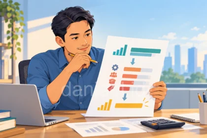 Cara membaca laporan laba rugi melalui ilustrasi alur pendapatan, biaya, dan laba bersih