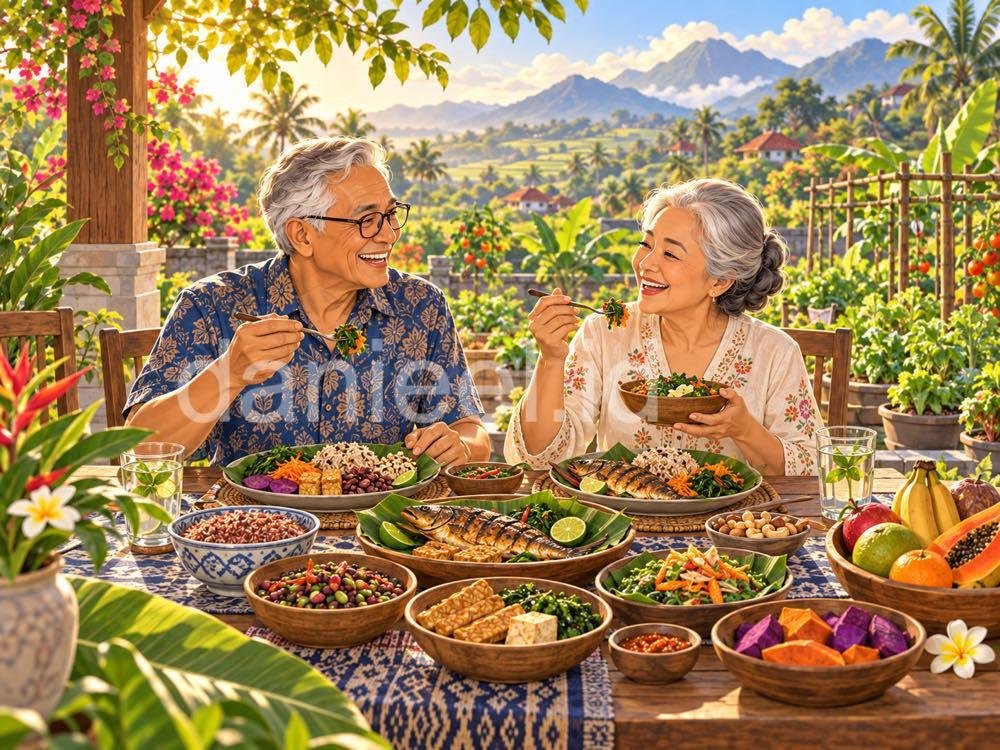 Blue Zone longevity secrets through natural foods like vegetables, tempeh, fish, sweet potatoes, fruit, and nuts