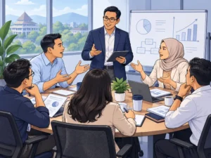 Mahasiswa SMEMBA SBM ITB berdebat konstruktif dalam diskusi studi kasus