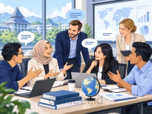 Mahasiswa SMEMBA SBM ITB berlatih komunikasi bisnis dalam kelas berbahasa Inggris