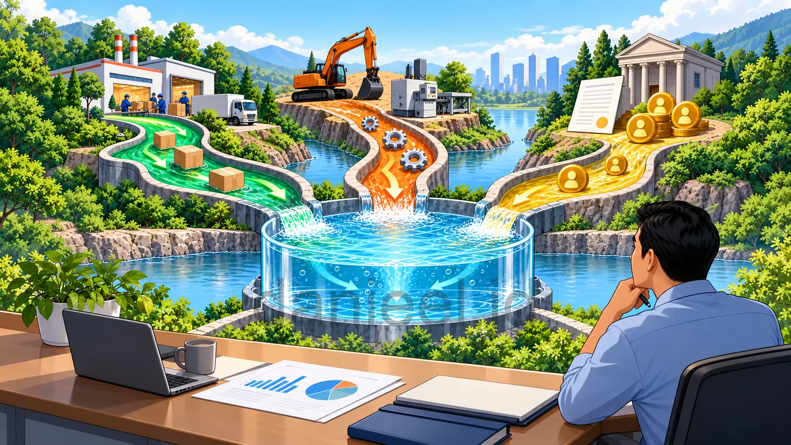 Ilustrasi cara membaca laporan arus kas dari aktivitas operasi, investasi, dan pendanaan perusahaan.