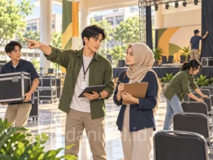 Mahasiswa melatih kepemimpinan saat mengoordinasikan persiapan acara organisasi kampus