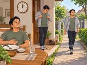 Rutinitas berjalan santai beberapa menit tidak lama setelah selesai makan