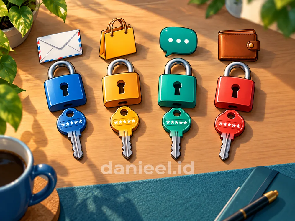 Kunci berbeda melindungi akun email, belanja, percakapan, dan dompet digital secara terpisah