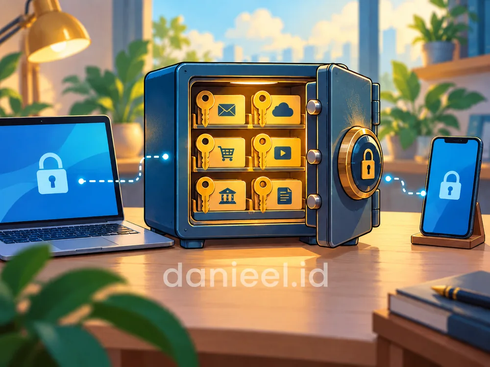 Brankas digital menyimpan kunci akun secara teratur untuk digunakan di laptop dan ponsel