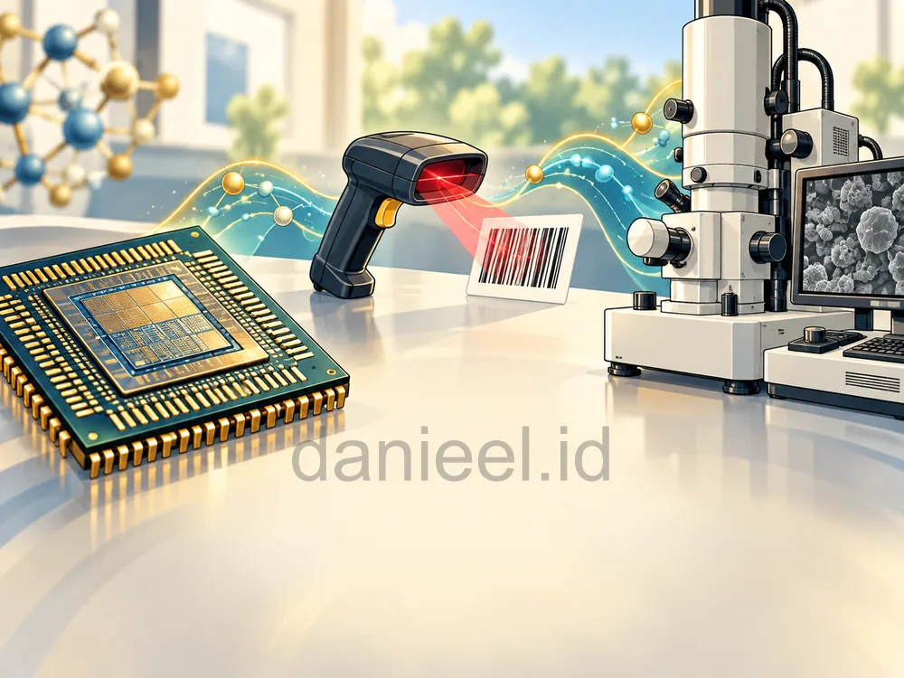 Sifat kuantum mendasari transistor, laser, dan mikroskop elektron dalam teknologi modern.