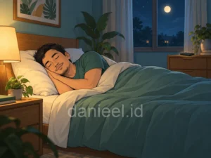 Man sleeping soundly in a quiet bedroom, getting enough rest as one of the healthy and fit life tips