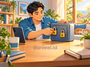 Man adding a second lock to a symbolic safe to strengthen digital account security