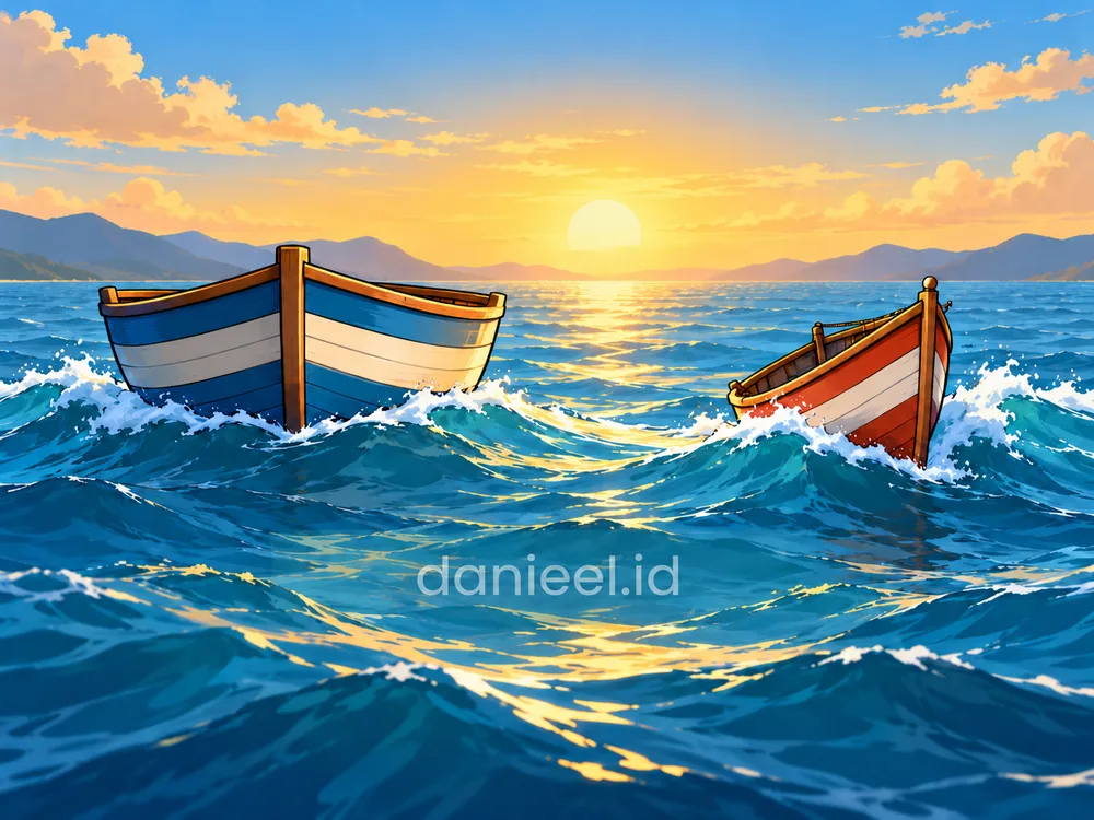 Dua perahu merespons gelombang yang sama sebagai analogi sensitivitas beta terhadap pasar