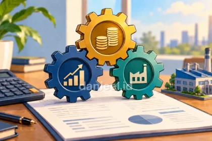 Ilustrasi DuPont Analysis yang menghubungkan margin laba, efisiensi aset, dan pendanaan perusahaan.