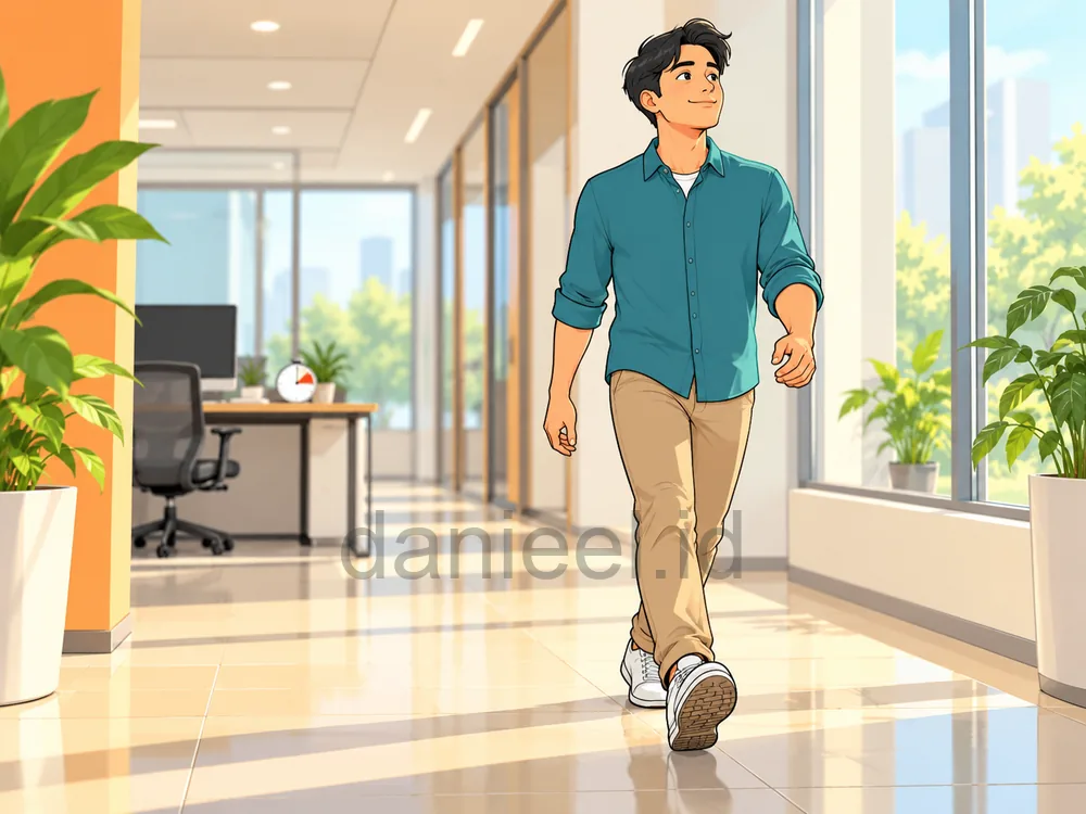 A worker strolling down an office corridor to break up time spent sitting.