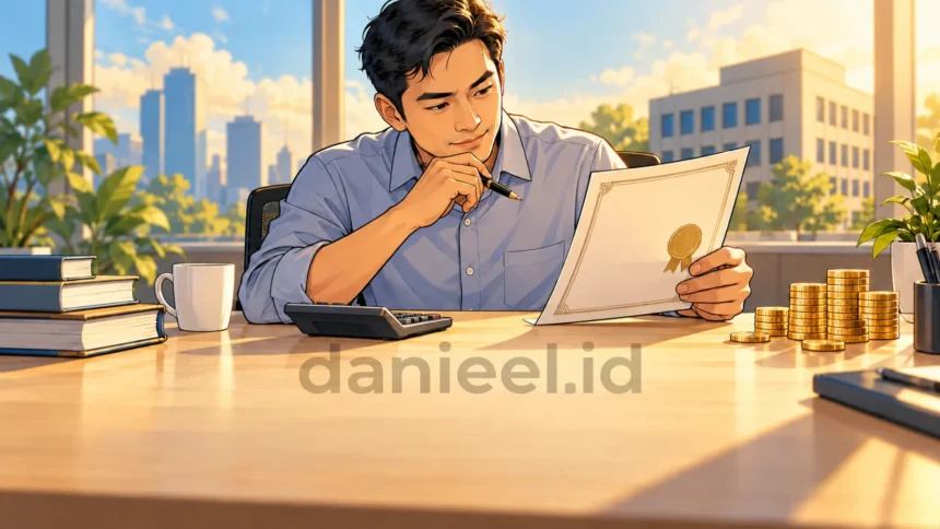 Analis menghitung cost of debt menggunakan kalkulator dan dokumen obligasi perusahaan
