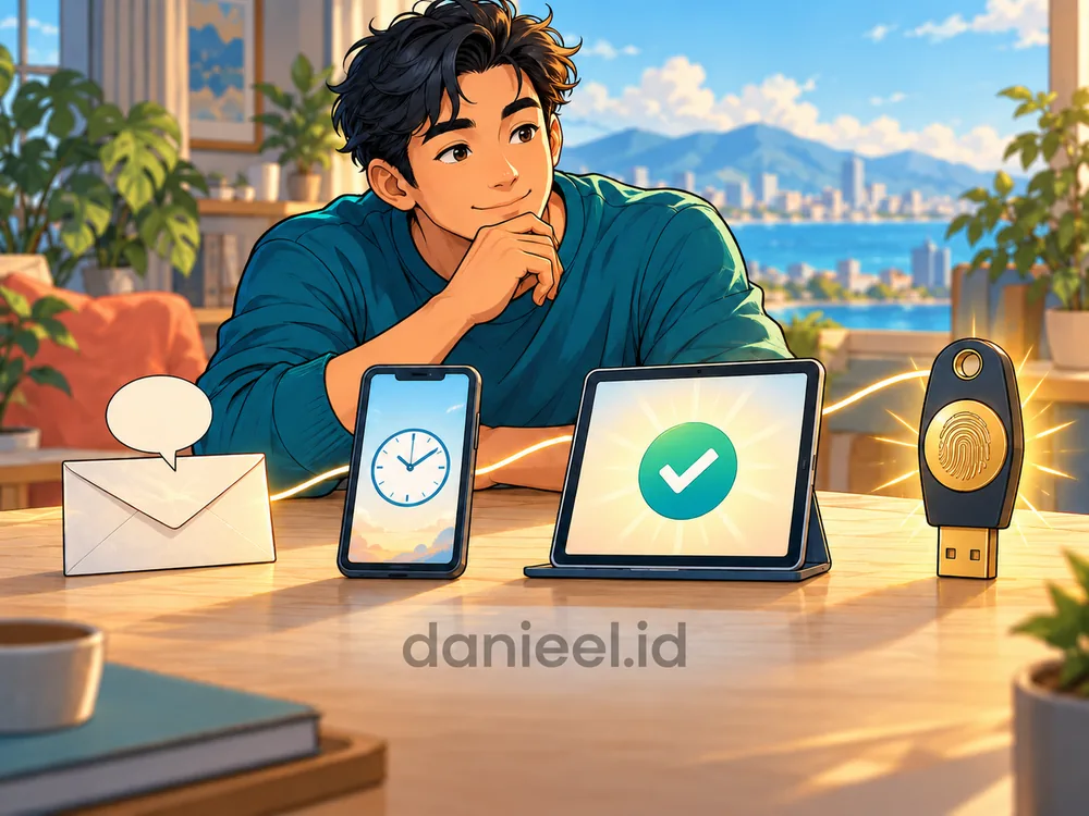 Four symbols of two-step verification methods: a message, an authenticator, a device confirmation, and a security key