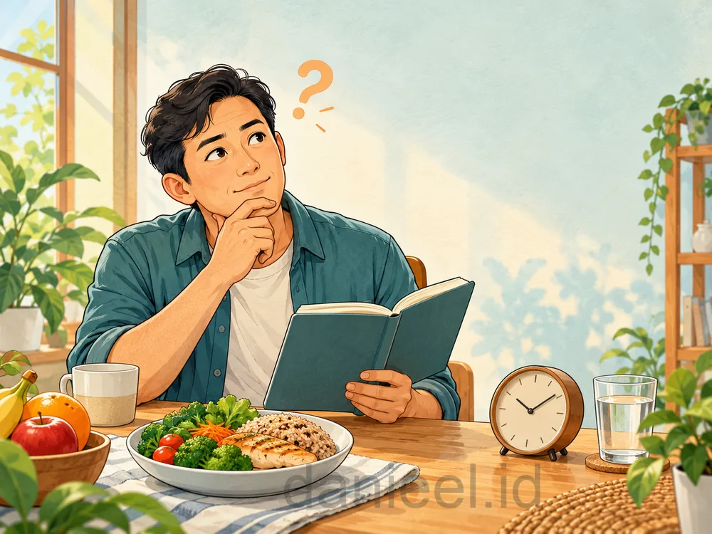 Pria menelaah catatan pola makan dan jam makan untuk memahami pertanyaan seputar puasa.