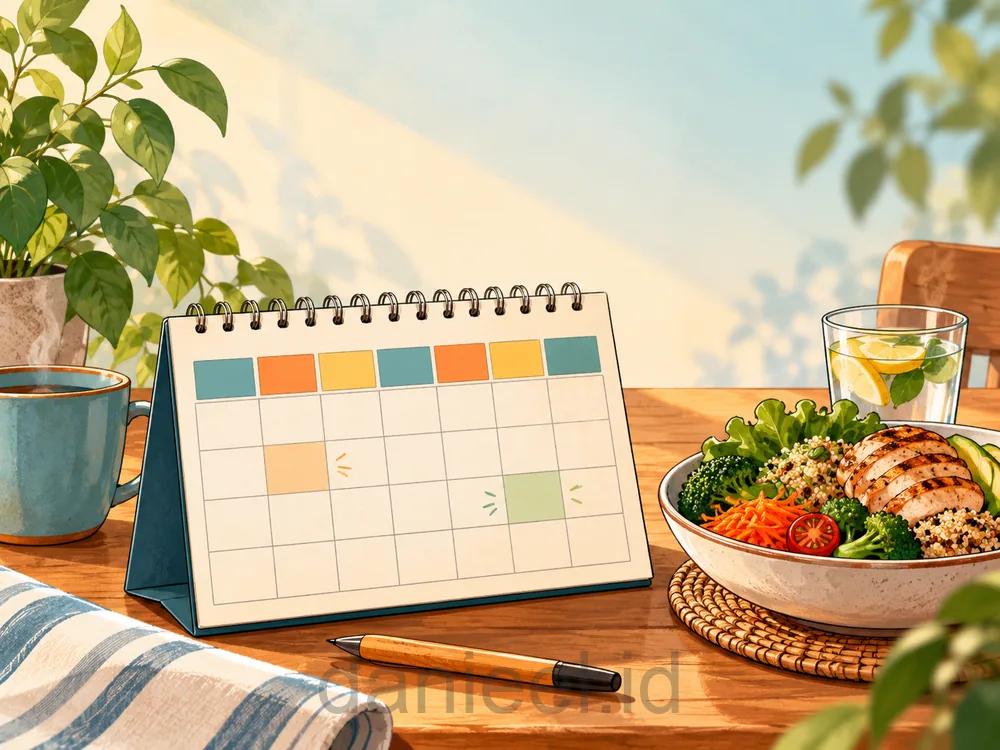 Kalender simbolis menggambarkan pola puasa dua hari sepekan dan puasa selang-seling hari.