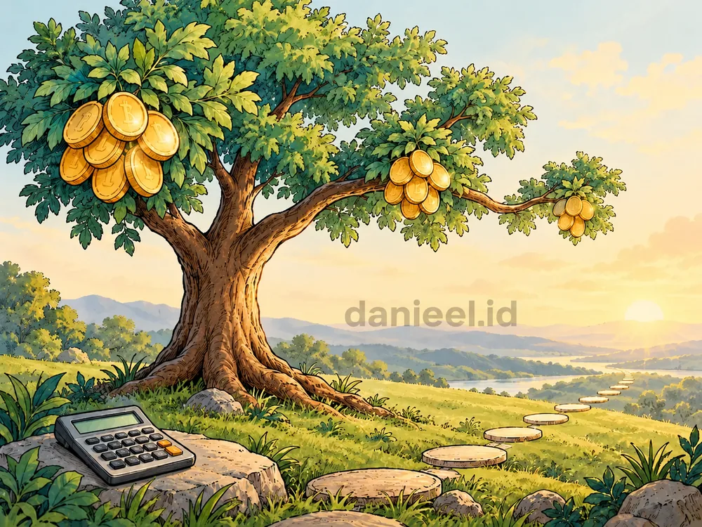 Coin-bearing branches symbolize future dividends in stock valuation using dividend growth models.