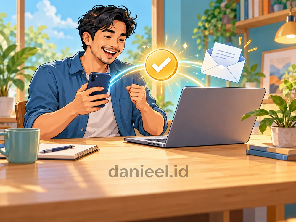 Man confirming an account sign-in on his phone while using a laptop