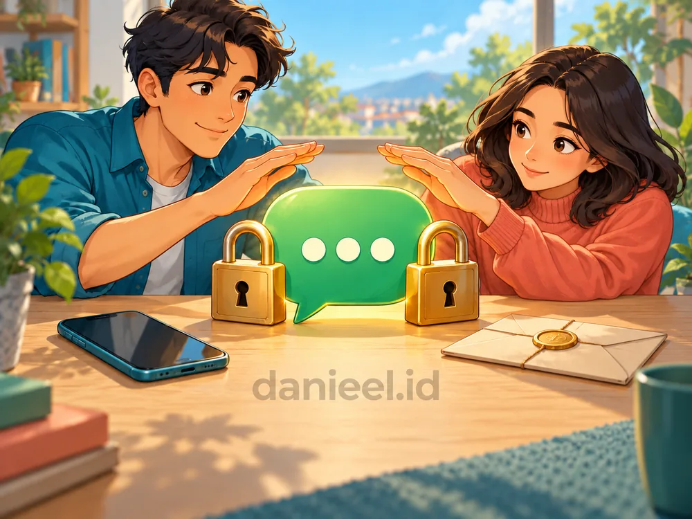 Two-step verification on WhatsApp shown as a chat symbol protected by two padlocks, with a phone and recovery email nearby